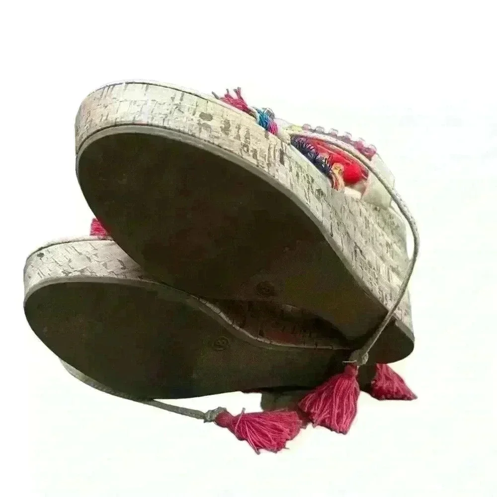 Charlotte Russe embellished Pom Pom WEDGE HEEL LACE UP SANDAL 8